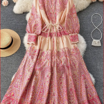 Elelgantna Bohemijska Haljina sa Paisley Printom u Roze Boji,