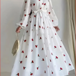 Ženska elegantna haljina sa dugim rukavima i štampanjem