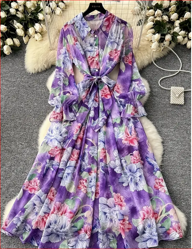 Ženska elegantna haljina sa cvetnim printom - maxi haljina za svečane