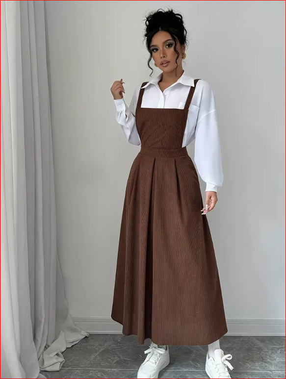 2025 Ženska Jesen/Zima Nova Moda Korduroj Haljina sa Bočnim Džepovima
