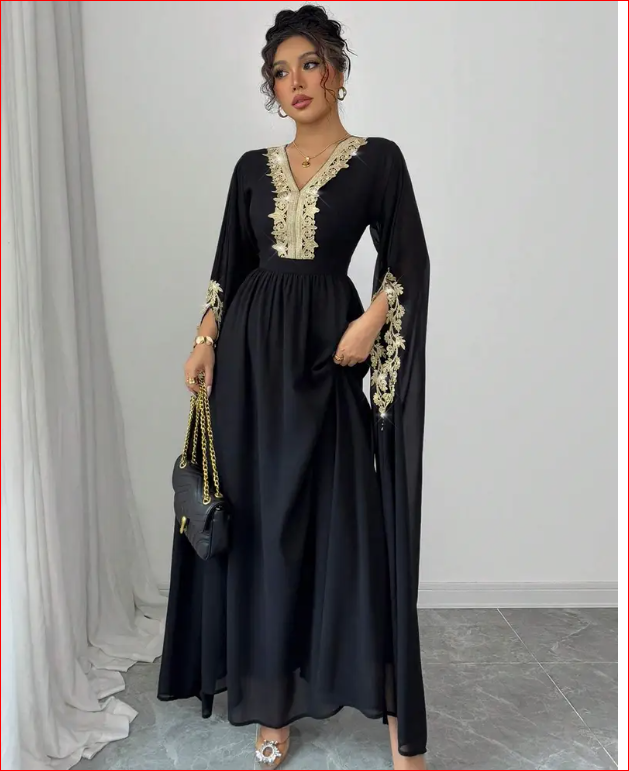 Prolećna i letnja elegantna haljina sa dugim rukavima od čipke za žene