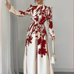 Elegantna haljina dugih rukava sa cvetnim printom,