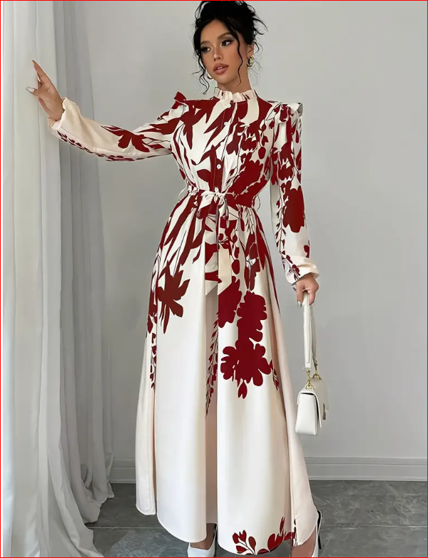 Elegantna haljina dugih rukava sa cvetnim printom,