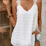 Ženska elegantna bluza bez rukava s V-izrezom i čipkastim obrubom