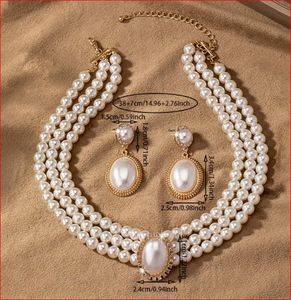Elegantna ogrlica od imitacije bisera i par elegantnih naušnica s privjeskom od imitacije bisera za žene