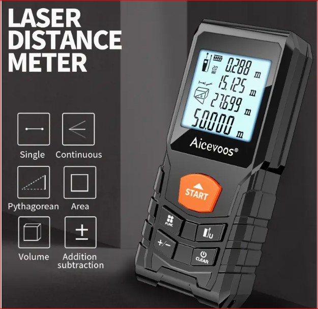 AICEVOOS Visokoprecizni digitalni laserski mjerač udaljenosti, domet 50-120m